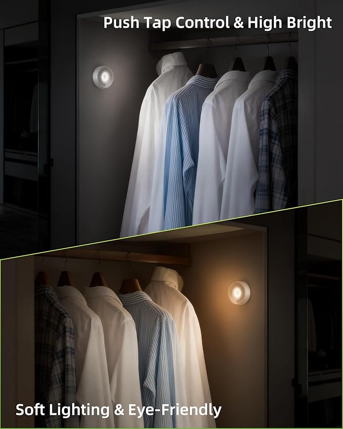EZVALO LED Puck Lights, 50Lumens, Touch Light, 2.5'' Mini Tap Light, Rechargeable Sitck On Tap Lamp, 3 Color Temps, Under Cabinet Lights Wireless, Ideal for Kitchen,Closet,Pantry,Camper(4 Pack)