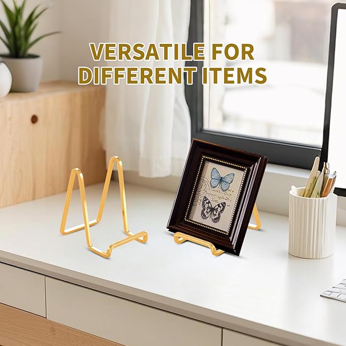 Plate Holder Easel Display Stand - 4.5 inch Metal Plate Stands for Display - Tabletop Picture Stand - Gold Iron Easels for Display Pictures | Photo Frames | Book | Decorative Plates | Plaque - 1 Pack