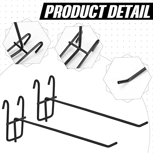 Moxweyeni 8 Inch Grid Wall Hooks 25 Pcs Gridwall Panel Hooks Store Garage Wall Mount Organizers Storage Grid Display Hangers for Retail, Craft Show, Home Setup, Customized Display(Black)