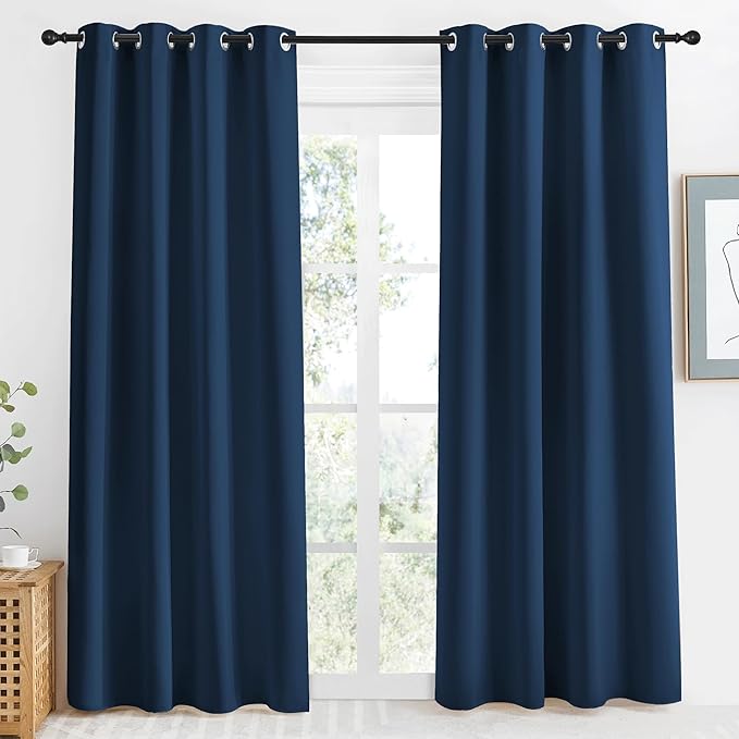 NICETOWN Moroccan Blue Blackout Curtain 86" Length, W55 x L86 Inch, 8 Grommets Top, 1 Piece, Thermal Insulated Modern Window Treatment Soundproof Drape Panel for Bedroom/Living Room