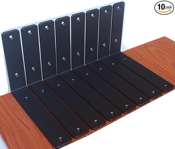10 Pack - L 8" x H 6" x W1.5, 5mm Thick Black L Shelf Bracket, Iron Shelf Brackets, Metal Shelf Brackets, Floating Shelf, Shelf Supports with Screws