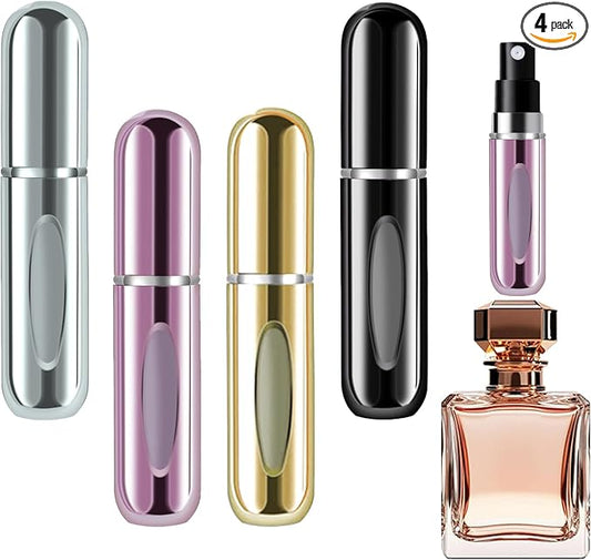 opasyo Refillable Perfume Portable Atomizer Bottle Refillable Perfume Spray, Leak-Proof Perfume Spray Bottle, Travel Perfume for Traveling and Outgoing (5ml, 4 Pack Silver/Pink/Gold/Black)