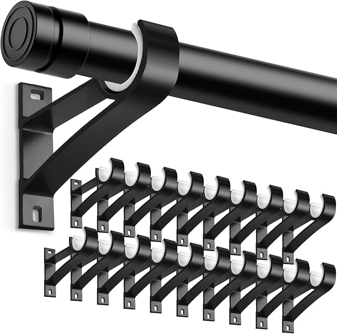 KOLAKO Curtain Rod Bracket, 20 Pack Heavy Duty Holders, Black Rod Hooks for Wall, Support Brackets for 1 Inch Drape Poles