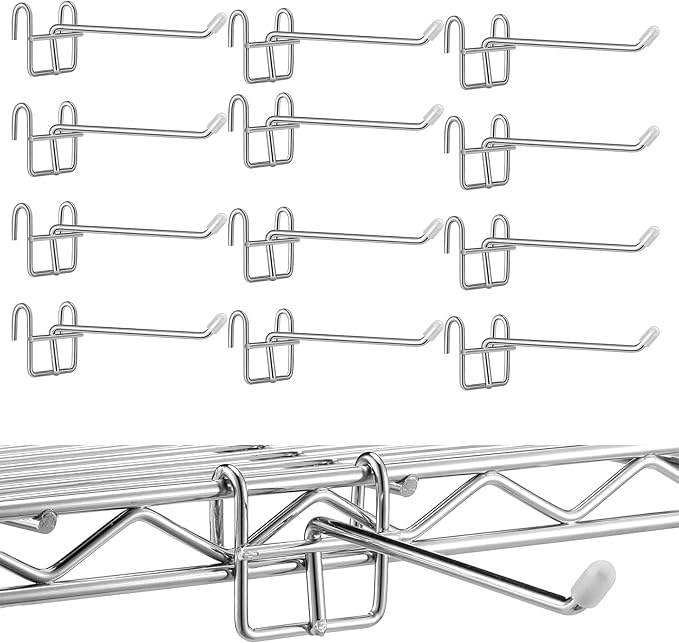 MorningRo 12 Pcs Silver Accessory Hooks for Wire Shelving with Rubber Cover Heavy Duty Metal Hooks for Hanging Kitchen Utensils Wire Shelf Accessories Room Organization