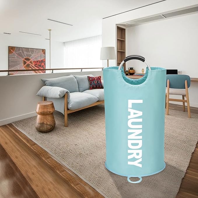 Maxsilan 125L X-Large Laundry Basket, Freestanding Tall Clothes Hamper, Collapsible Laundry Bag, Light Blue