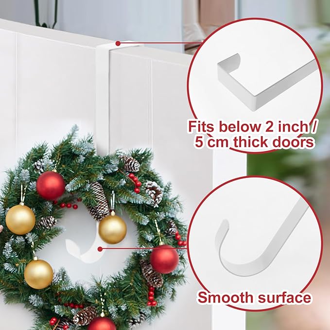 12 in Wreath Hanger for Front Door White Wreath Hangers Over The Door Hanger Hook Wreaths Holder Christmas Easter Halloween Fall Hanging Wreaths Hook Decorative Wide