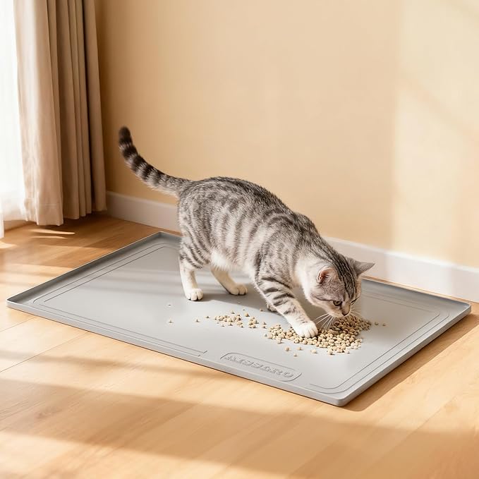 Aisslro Under Sink Mat 22" X 19", Waterproof Silicone Cabinet Protector with Raised Edge, Kitchen & Bathroom Leak Tray, Shelf Liner & Pet Feeding Mat for Dog Cat Food Mats, Light Gray