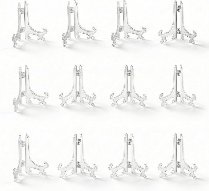 Artliving 3 Inch Clear Plastic Easels or Stand/Plate Holders to Display Pictures or Other Items at Weddings, Home Decoration, Birthdays, Tables (12 Pack)