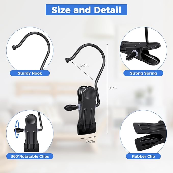 30 Pcs Boot Hangers Clips for Closet, Heavy Duty Legging Organizer for Closet Hanging Pants Hangers with Clips Clothes Pins Hanger Clips Laundry Hooks Bra Towel Socks Hats Tall Boots Home Travel Black