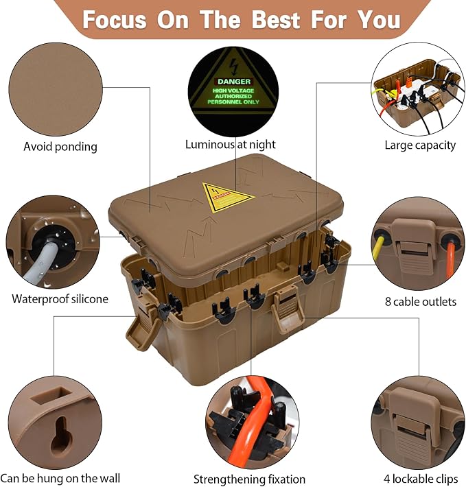 Hrensaw Large Outdoor Electrical Box(12.5x8.5x5inch),IP54 Waterproof Outdoor Outlet Covers,Weatherproof Extension Cord Covers Protect Outlet,Plug,Timer,Power Strip,Holiday Light,Brown