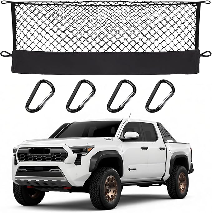 Envelope Style Cargo Net Compatible with Toyota Tacoma 2026 2025 2024 2023 2022 2021 2020 2019 2018 2017 2016 2015 2014 2013-2005 Pickup Trunk Car Rear Tailgate Touring Netting