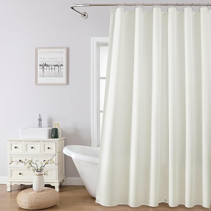 1 Pack Water-Repellent Fabric Shower Curtain Liner - Hotel Quality Machine Washable, 3 Heavy-Duty Magnets with Rustproof Grommets & Weighted Hem, Standard Size 72x78in Cream