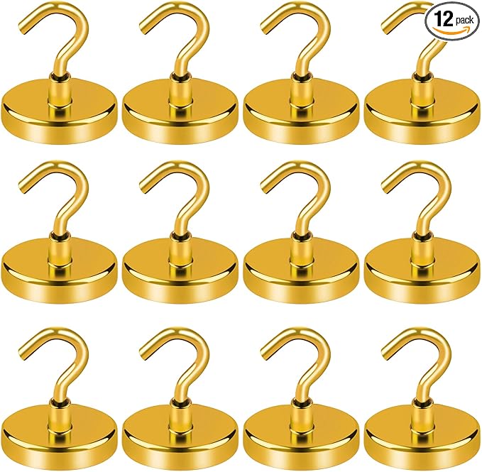 LOVIMAG Yellow Magnetic Hooks for Cruise Cabins, 120LBS Cruise Essentials Must Haves, Cruise Magnets, Magnetic Key Holder, Strong Magnetic Hooks for Hanging, Fridge, Grill -12 Pack