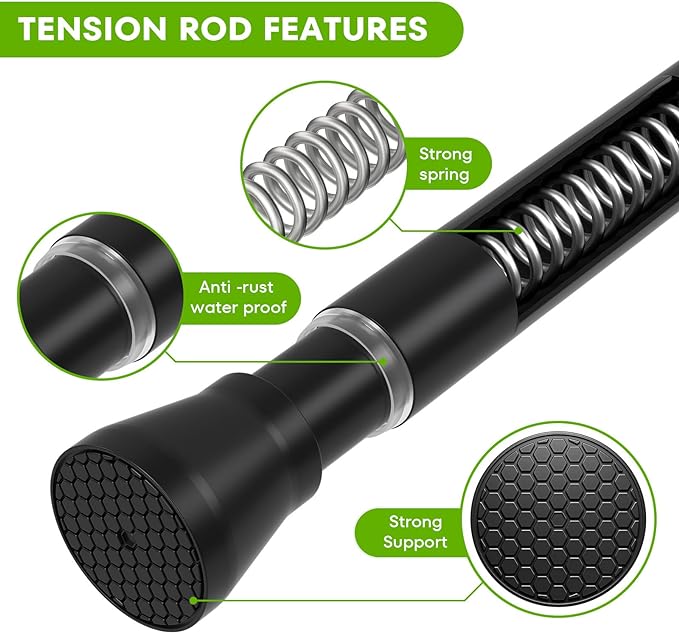 Tension Curtain Rod 2Pack Black Tension Rod Adjustable Curtain Rod No Drilling Tension Rods for Windows 28 to 48 Inch Curtain Rods Expandable Pressure Tension rods for Closet