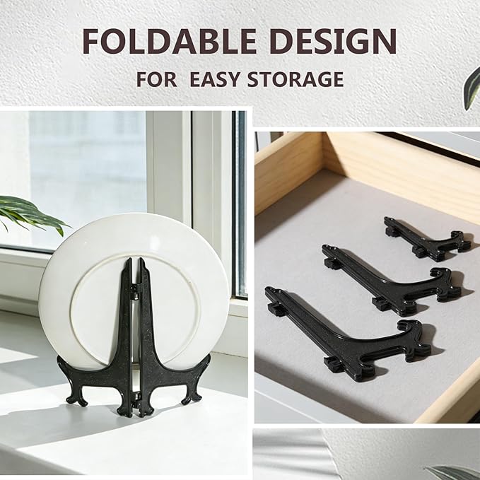 Artliving 3 Inch Black 12pcs/Set Plastic Easels Plate Display Stands Picture Frame Stand Holder