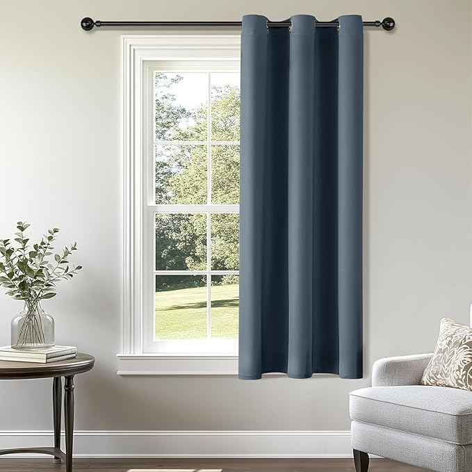 ChrisDowa Blackout Curtains 36 Inches Long for Living Room, Grommet Thermal Insulated Room Darkening Curtains for Bedroom (1 Panel Set, Stone Blue, 42W x 36L)