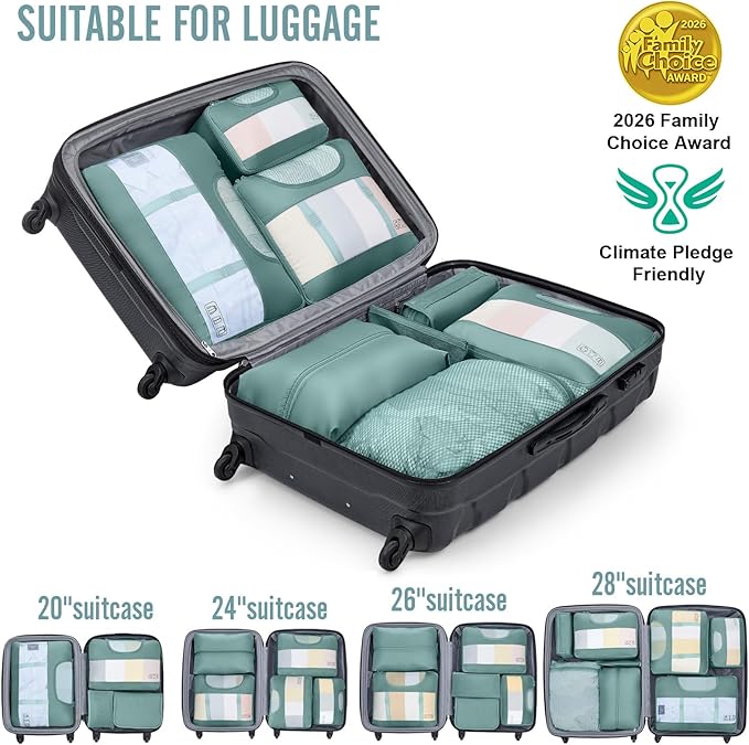 Veken 8 Set Packing Cubes for Travel Essentials, Suitcase Organizer Bags in 4 Sizes, Carry-On Luggage Accessories with Large Laundry & Shoes Bag, Must-Have for Airplane, Road Trip & Camping