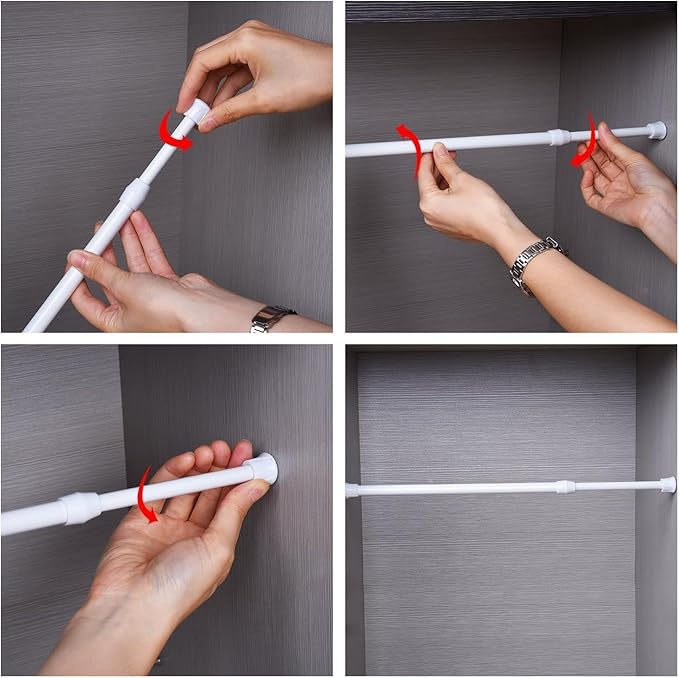 AIZESI 2PCS White Tension Rod 17 to 28 Inch, Adjustable Spring Curtain Rod No Drilling, Spring Tension Rods for Window DIY Projects Cupboard Wardrobe Small Curtain Rods Short Tension Rod