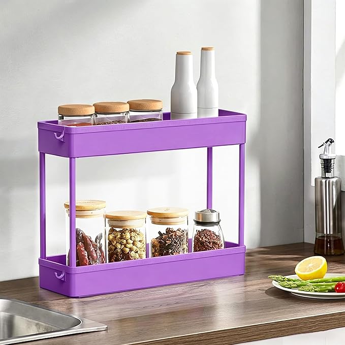 SPACELEAD Slim Storage Cart 3 Tier,Bathroom Organizer Rolling Utility,Mobile Shelving Unit Slide Out for Office, Kitchen, Laundry Room & Narrow Places,Purple