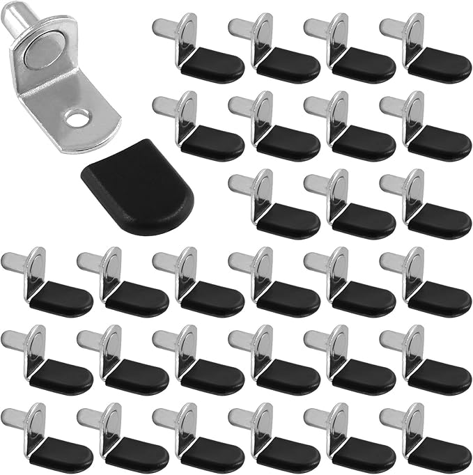 Biaungdo 30 Pcs Shelf Pins, 1/4" L-Shaped Shelf Support Pegs with Rubber Sleeve, Cabinet Shelf holder Bracket Pegs for Kitchen, Bookshelves, Furniture, Shelves(Silver)