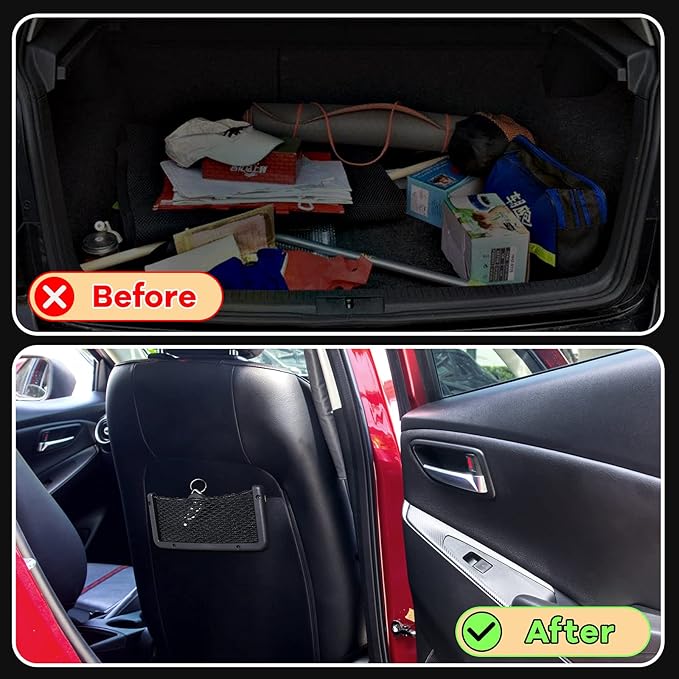 Frienda 1 Pc Car Storage Net Bag, ABS Plastic Framed Mesh Net Holder, Phone & Cargo Organizer with Screws for Auto, Rv, Boat, Truck Pocket Storage (9 x 4 Inch)