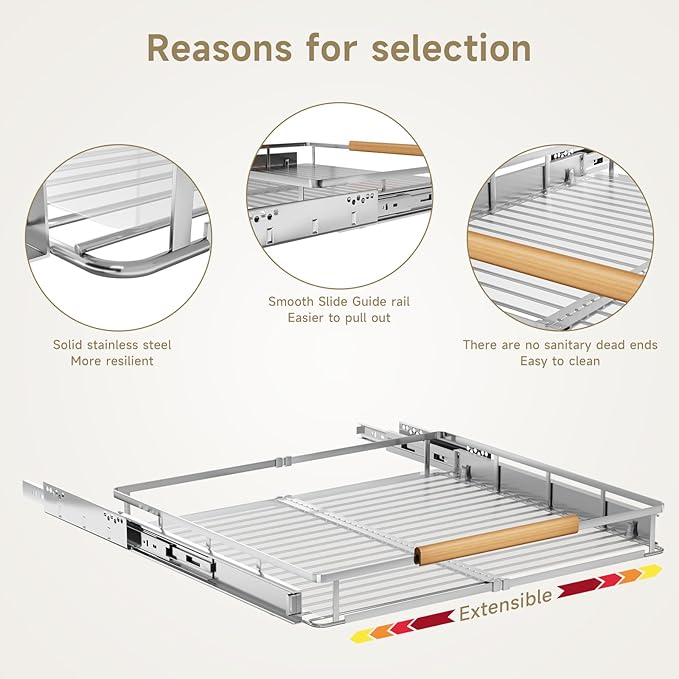1 Pack Expandable Pull Out Cabinet Organizer，Side Mounting 17.1~28"x22.5"Cabinet Pull Out Shelves, Expandable Slide Out Spice Rack for Cabinet for Kitchen Bathroom Office