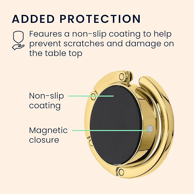 kwmobile Purse Hook for Table - Set of 2 Purse Holder - Folding Handbag Hanger - Portable Bag Holder - Bag Hooks for Desk - Table Hook Gold/Dark Slate