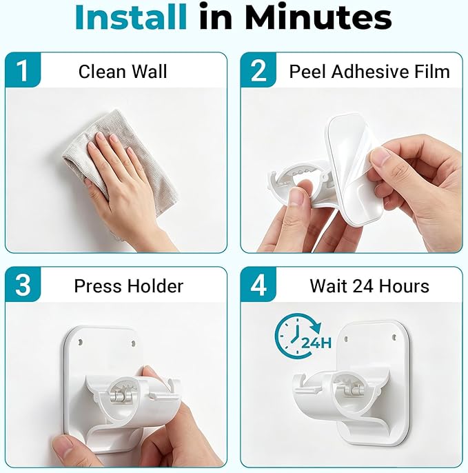 No Drill Curtain Rod Brackets - 20LB, 4 Pack Self Adhesive Curtain Rod Holder, Peel and Stick Wall Hooks, Renter Friendly Upgrades for Apartment, Kitchen, Bathroom, Dorm, Living Room and RV
