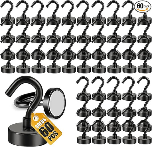 DIYMAG Magnetic Hooks, 30lbs+ Magnet Garage Hook 2026 Cruise Cabin Ship Essentials Heavy Duty Strong Magnets Refrigerator Fridge Hanging for Classroom Beach Vacation Kitchen Grills Home Black 60 Pack