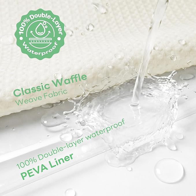 Dynamene Ivory Shower Curtain and Liner Set, Waffle Weave Fabric, Waterproof Clear Liner, 256GSM Heavy Duty Weighted Hotel Luxury Cloth Shower Curtains for Bathroom with 12 Plastic Hooks, 72Wx72H