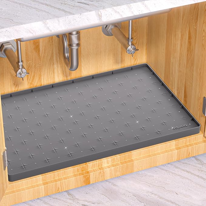 Sdpeia Under Sink Mat 22"×22" Waterproof Silicone Cabinet Liner & Sink Protector for Kitchen & Bathroom, Multi-Purpose Organizers Tray for Pets, Laundry, Cat Litter Mat,Gray