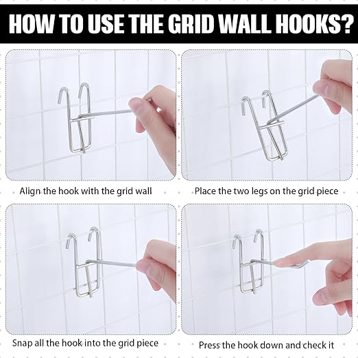 Moxweyeni 4 Inch Grid Wall Hooks 25 Pcs Gridwall Panel Hooks Store Garage Wall Mount Organizers Storage Grid Display Hangers for Retail, Craft Show, Home Setup, Customized Display (Silver)