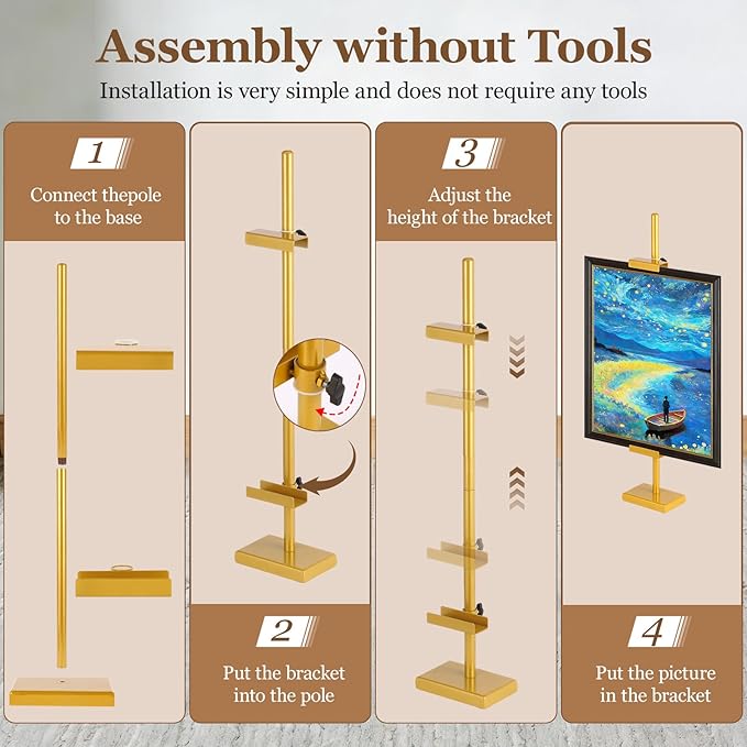 1pcs Adjustable Tabletop Easel Stand for Picture Frames, Picture Easels for Display, Gold Easel, Picture Frame Stand, Adjustable Art Easel.(30inch,Gold)