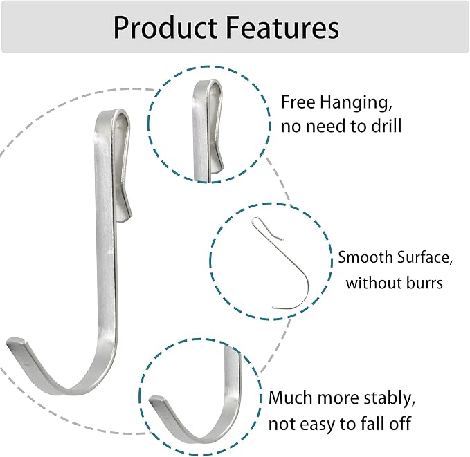20pcs J-Shaped Stainless Steel Hanger Hooks - Clip-On, Wire Rack, Sink Grid & Shelf Hooks for Kitchen, Bedroom & Office, Silver
