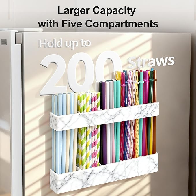 9.5” Large Acrylic Straw Holder for Cabinet Door, Reusable Adjustable Two-Part Straws Organizer with Ultra Sticky Adhesive Strips, 2026 Straw Storage for Kitchen Cupboard