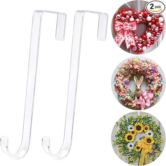 12" Wreath-Hangers for Front Door,2 Pack Christmas Easter Decorations Clear Fall Wreath-Door-Hanger,Welcome Sign for Front Door Inside Outside Over The Door Hooks Organizer Home Holiday Decor