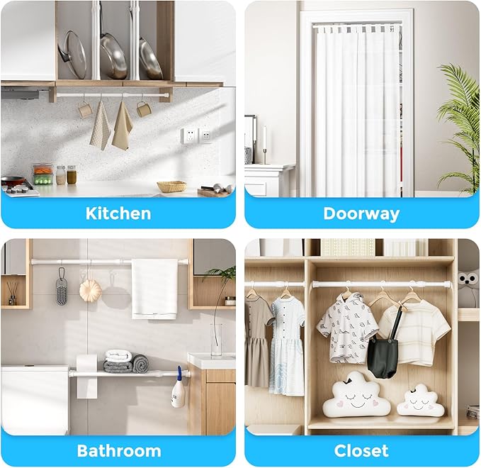 AIZESI 3pcs White Spring Tension Rond Short Curtain Rods Small Tension Rods 17 to 28 Inch Adjustable Curtain Rod Tension Extendable Spring Rod for Home Window Kitchen