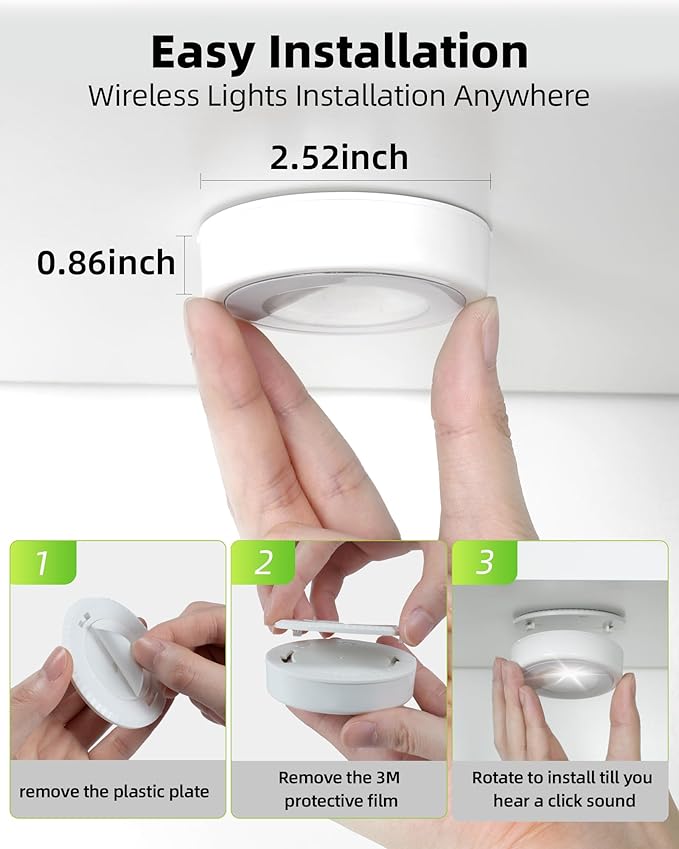 EZVALO LED Puck Lights, Rechargeable Battery Touch Light, 2.5'' Mini Tap Lights, Wireless Closet Light, Under Cabinet Lighting, 3 Color Temps, Sitck On Lights for Kitchen,Closet,Pantry,Shelves(2 Pack)