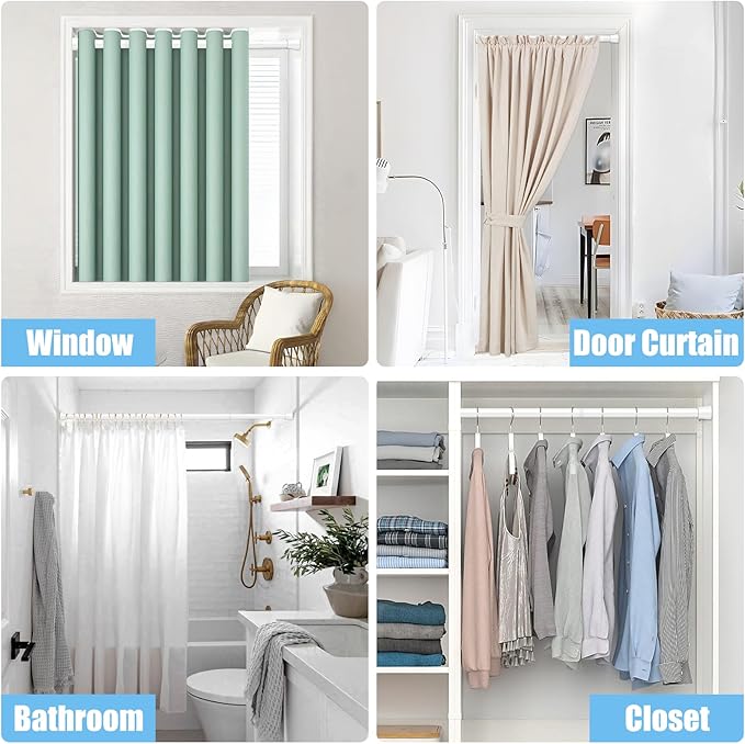AIZESI 4pcs Tension Curtain Rod Spring Tension Rods for Windows 28 to 48 Inch, 7/8 Diameter White, Adjustable Curtain Rod Spring Tension Curtian Rod for Bathroom, Kitchen, Cupboard