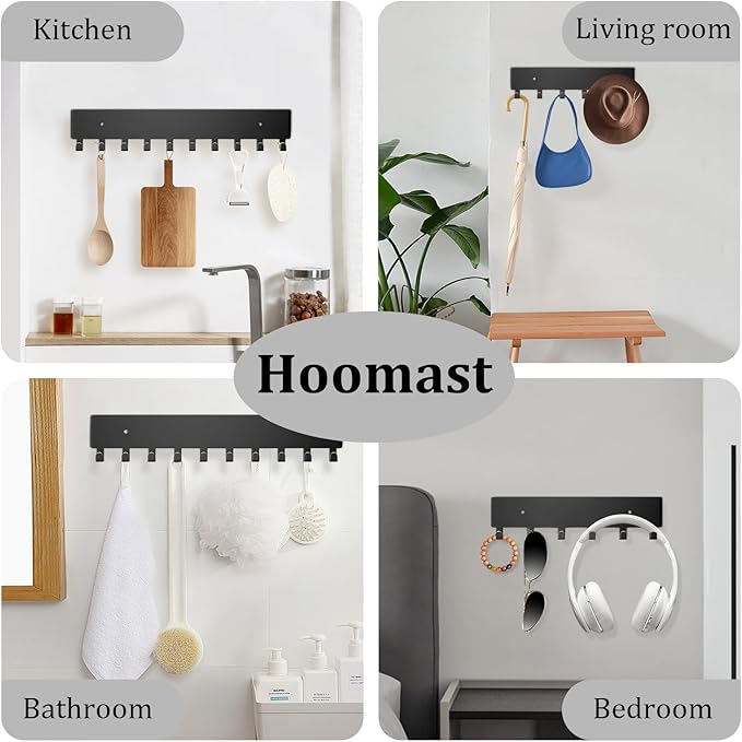 Key Holder Wall Mount with 10 Hooks - Key Rack Organizer for Entryway, Kitchen & Office, Screw-in Mounting 1 Pack 14 Inch