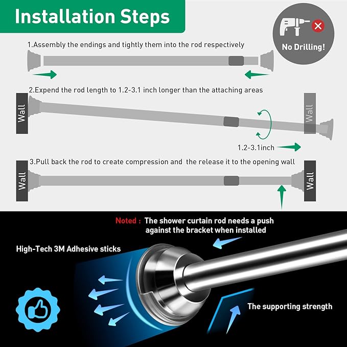 Shower Curtain Rod Holder 4 Pack, Adhesive Shower Rod Tension Retainer for Wall, Heat Resistant, Waterproof, No Drilling, Easy to Install, Transparent(Shower Curtain Rod Not Included)