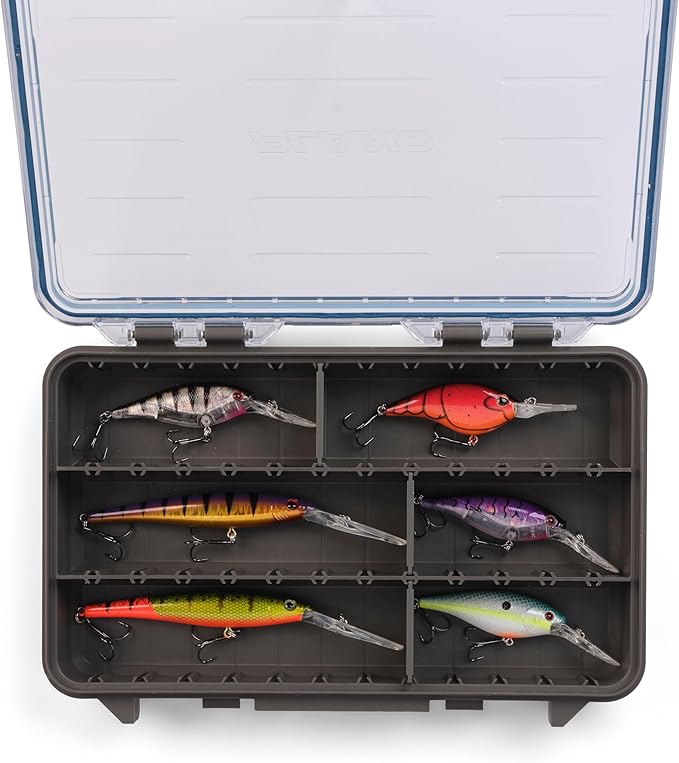 Plano StowAway 3600 Waterproof Stow Tackle Box, 4-Pack, IPX7 Waterproof Rating, with Rustricor, Single Latch Design, Transparent DuraView Lid, Storage for Fishing Bait, Lures and Gear