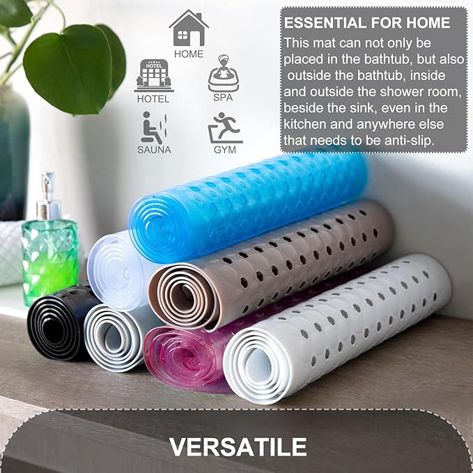 TEESHLY Bath Tub and Shower Mats, Non Slip 40 x 16 Inch Extra Large Bathtub Mat, Machine Washable Bathmat with Drain Holes, Suction Cups for Bathroom Floor, Clear Pink
