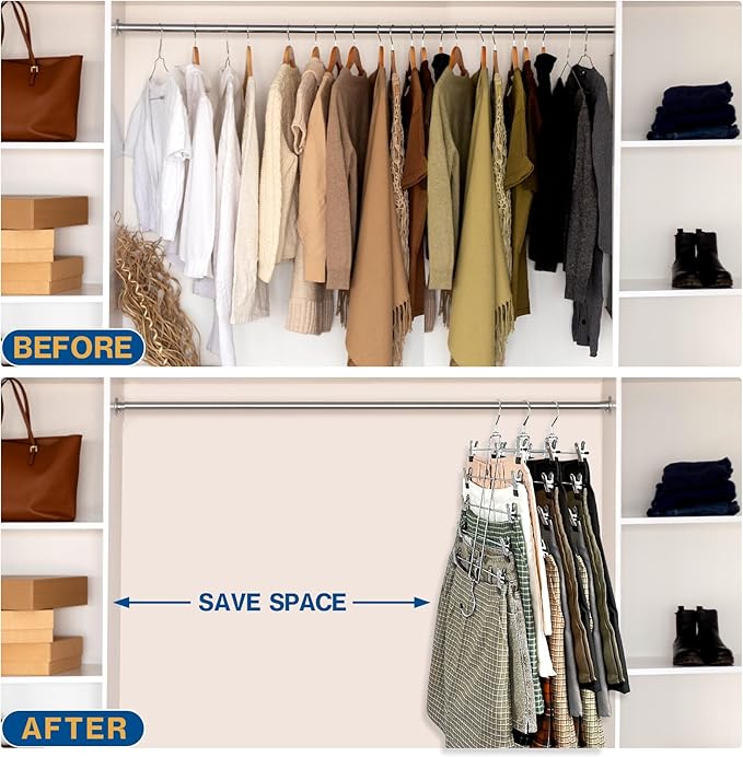 3 Piece Skirt Hanges Space Saving, Pants Hangers with Clips 5 Tier,Closet Organizers and Storager,Clothes Hanger Space Saver,Closet Organization for Skirt,Trousers,Jeans,Legging