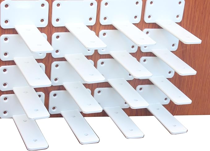 16 Pack - 5 inch White Hidden L Shelf Bracket (1/5 Inch Thicked) Iron Floating Shelf Brackets Rustic Industrial Metal Brackets for Shelf Support