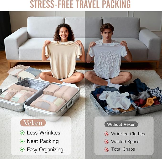 Veken 10 Set Packing Cubes for Travel, Beach Vacation Essentials Accessories for Cruise Ship, Suitcase Organizer Bags for Luggage with Shoes Bag & Shoe Bag, Birthday Gifts for Women Mom Her