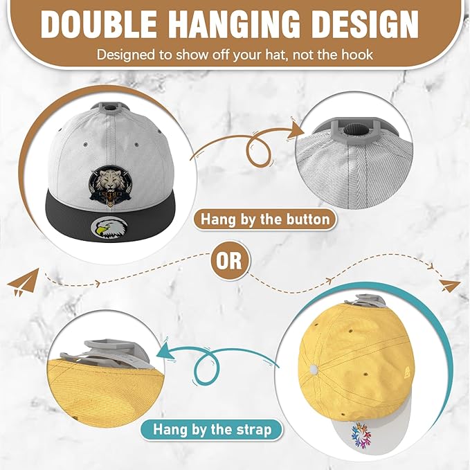 Niunuerga 22 Pack Adhesive Hat Hooks for Wall, Super Strong Hat Rack for Baseball Caps, Hat Organizer Display for Home Decor, Hat Hangers Holder for Wall, Door, Closet, No Drilling (Gray)