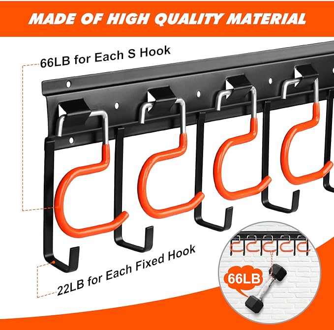TVKB 51'' All Metal Garden Tool Organizer Adjustable Garage Tool Organizer Wall Mount Garage Organizers and Storage with Heavy Duty Hooks Tool Hangers for Garage Wall, Shed, Garden