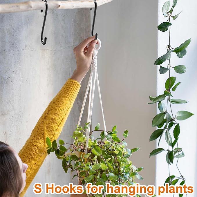 KEYBOO 20 Pack 6 Inch Vinyl Coated Black S Hook, Large S Hook for Hanging Heavy Duty, Non Slip S Shaped Closet Hooks, Metal S Hooks for Hanging Jeans, Potting Trays, Clothes, Bags, Plants