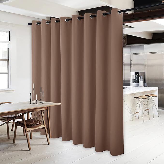 NICETOWN Wall Dividers for Rooms, Sound Barrier Room Divider Curtain Screen Partition, Function Thermal Blackout Patio Door Panel, Sliding Door Insulated Curtain, Cappuccino, 120" Wide x 95" Long